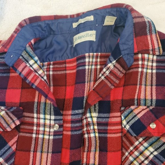 Vintage 90s‎ Mens Large Tall Red Plaid Flannel Shirt Jacket Shaket Button Up - Picture 4 of 8